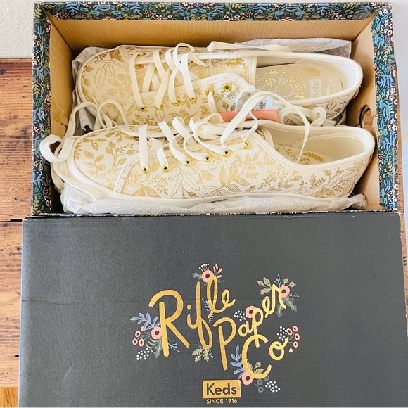 NWT Keds Rifle Paper Co. Queen Anne Gold Leaf Sneakers - Picture 2 of 8
